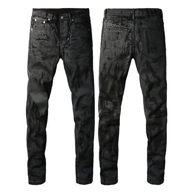 #ad New Pop Style Snake Pattern Men#x27;s Pants Skinny Black Purple Denim Jeans PB9026A
