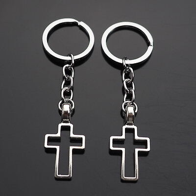 #ad 2x PCS Hollow Cross Design Christian Keychain Gift Key Chain Ring Gift