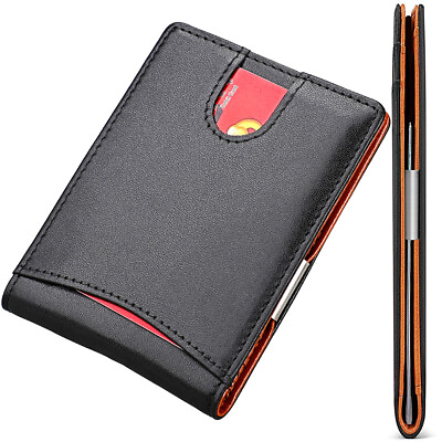 #ad Mens Slim Wallet Leather RFID Blocking Safe Wallet Card Holders with Money Clip