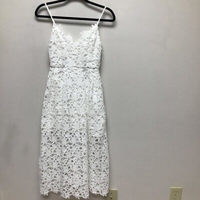 #ad Astr Womens A Line Dress Solid White Midi Spaghetti Strap Lace Overlay S New