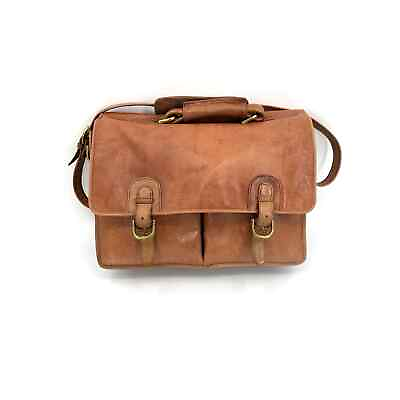 #ad Vintage 90s Tannery West Genuine Leather Cognac Messenger Bag Briefcase Satchel