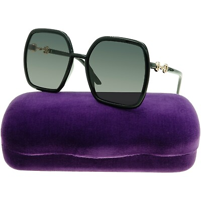 #ad Gucci Sunglasses GG0890S 890 001 Black Gold Grey Lens Square Women#x27;s Authentic