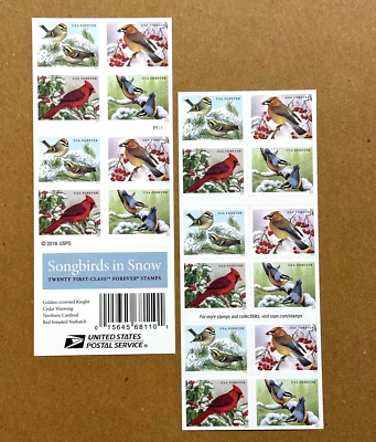 #ad Sheet of 20 Songbirds in Snow Stamp 1 Booklet Postage Invitations Stamps