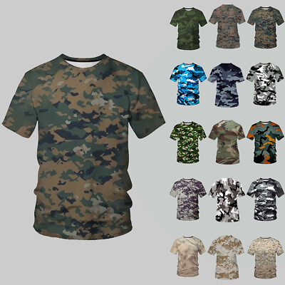 #ad Mens Short Sleeve T shirt Camouflage Tee Camo Tactical Camouflage Casual T shirt