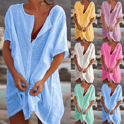 #ad Women Summer Swimwear Beachwear Bikini Beach Cover Up Shirt Tunic Tops Dress $13.19