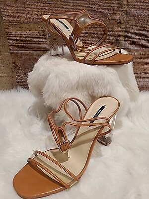 #ad Zara Basic Collection Size 7.5 Brown Clear Womens Ankle Strap Clear Heel Sandal