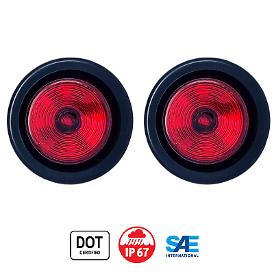 #ad 2quot; Round Red 9 LED Light Trailer Side Marker Clearance Grommet amp; Plug QTY 2