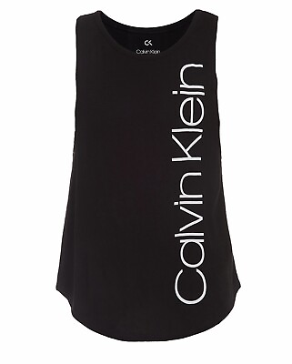 #ad CALVIN KLEIN PERFORMANCE Big Girls Layered Look Logo Print Jersey TankTop Black