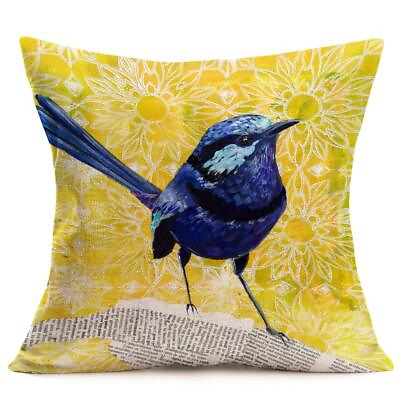 #ad Oil Painting Blue Robin Bird Throw Pillow Covers Yellow Background Lovely Ani