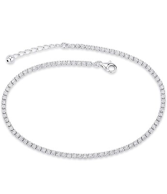 #ad Italian Sterling Silver Cubic Zirconia CZ Anklet With Extension 925 Stamped