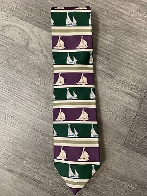 #ad PAUL STUART Purple green SAIL BOATS SILK NECKTIE Silk $9.99
