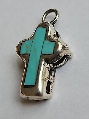 #ad Sterling Silver Turquoise Cross Pendant BOTH SIDES GORGEOUS 3D VINTAGE