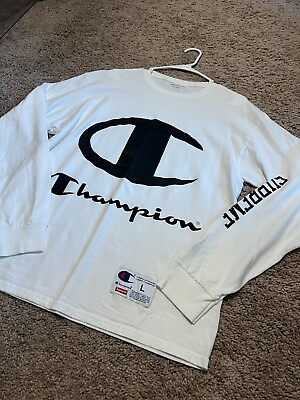 #ad Supreme Champion Logo Long Sleeve Shirt White SS17 Size L