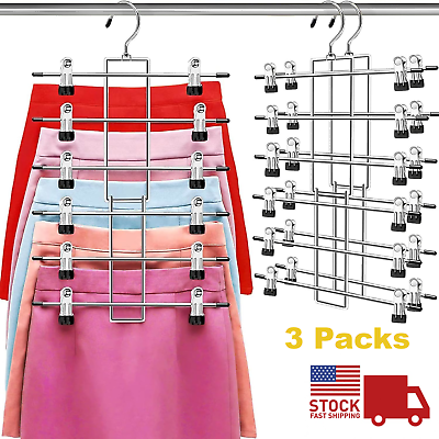 #ad Trousers Hanger 6 Layers Pants Jeans Holder organizer Closet Space Saver 3Packs