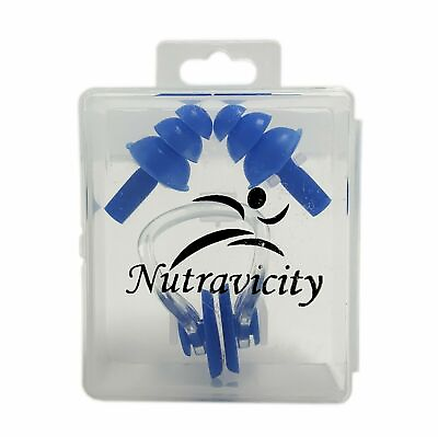 #ad Nutravicity Silicone Swimming Ear Plugs and Nose Clip Set for Water Sports Blue