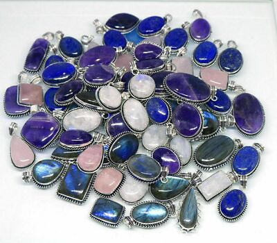 #ad Amethyst amp; Mix Gemstone 925 Sterling Silver Plated 10Pcs Pendants Lot 5MP 212