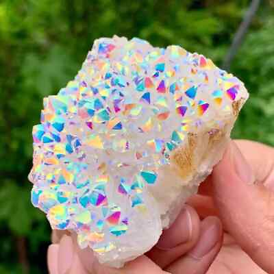 #ad Rainbow Angel Aura Quartz Geode Cluster Gemstone Energy Healing Crystal Specimen