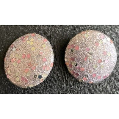 #ad Vintage Earrings Attitude Paris Button Cotton Fabric Clip On Pink Silver glitter