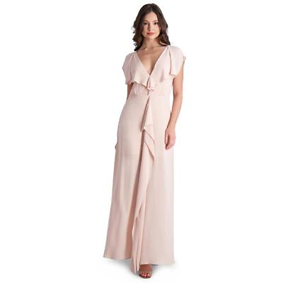 #ad BCBGMAXAZRIA Evette Women’s Ruffled Chiffon V Neck Gown with Front Slit