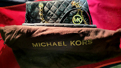 #ad MICHAEL KORS Black W Gold Hardware HOBO Style Handbag. Dust Cover Incl...