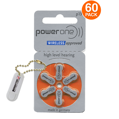 #ad 60 Power One Hearing Aid Batteries Size 13 Free Keychain 2 Extra Batteries