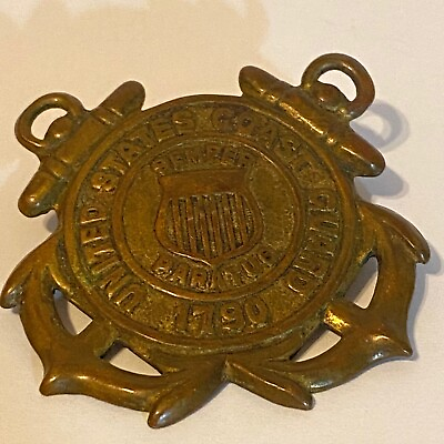 #ad Vintage World War 2 USCG US Coast Guard Hat Cap Badge Insignia Screw Back