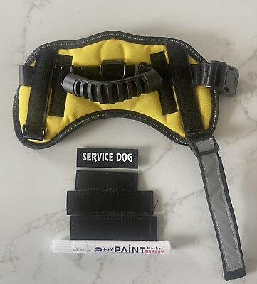 #ad Yellow Service Dog Harness Small Size Tags w White Pen Included