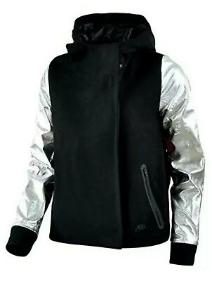 #ad New $495 Nike Women#x27;s Destroyer Butterfly Black Wool Silver Leather Jacket SZ L