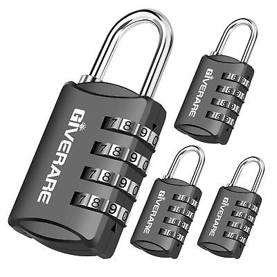 #ad 4 Pack Combination Lock 4 Digit Padlock Keyless Resettable Luggage Locks fo...