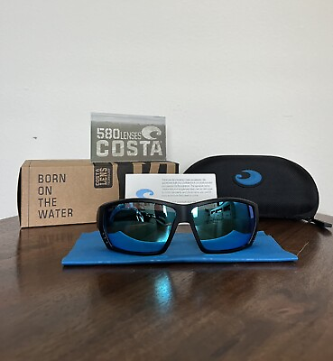 #ad Costa Del Mar Tuna Alley Sunglasses 580p Black Blue Mirror Lense