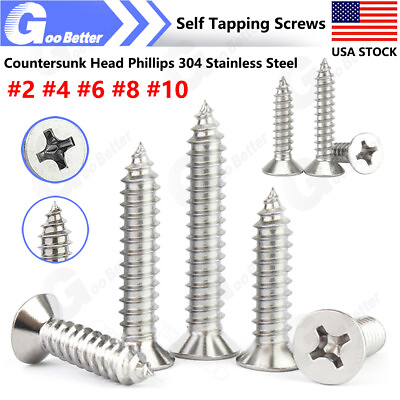 #ad 304 Stainless Phillips Flat Countersunk Head Self Tapping Screws #2 #4 #6 #8 #10