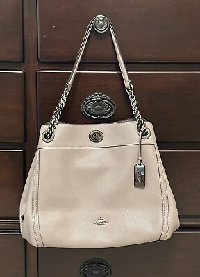 #ad Coach Turnlock Chain Edie Swagger In Stone Shoulder Bag Purse NWOT Brand New