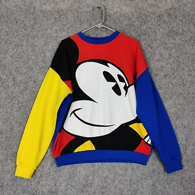 #ad Mickey Mouse Sweatshirt Unisex Small Oversized Face Colour Block Official Disney