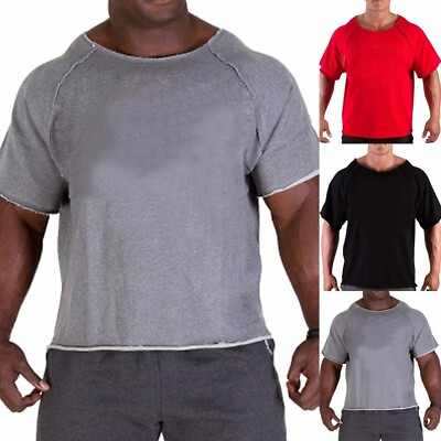 #ad Bodybuilding Shirts Casual Cotton Fitness Men#x27;s M 2XL Round Neck Wear