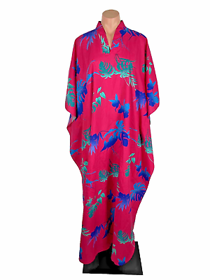 #ad Vintage Island Fashions Hawaiian Maxi Dress One Size Muumuu Caftan Monstera