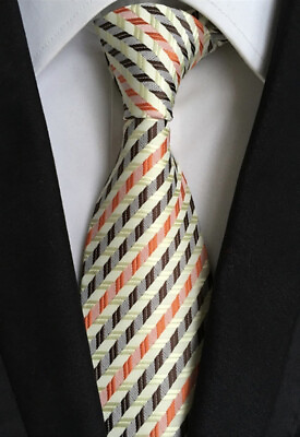 #ad Mens Designer Gold amp; Orange Grid Neck Tie 3”W X 60”L Crafted From Silk Tie