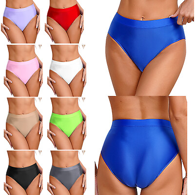 #ad US Womens Shiny Seamless High Waist Briefs Glossy Bikini Thongs Panties Lingerie