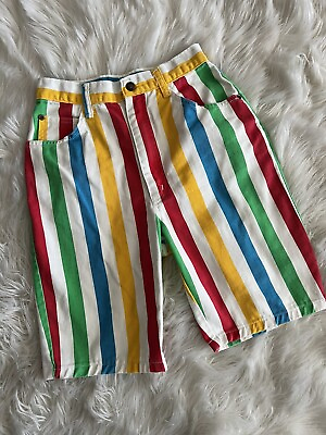 #ad Vintage Shorts Stuffed Shirt Rainbow Striped 90’s High Rise Waist Mom Denim 5 6