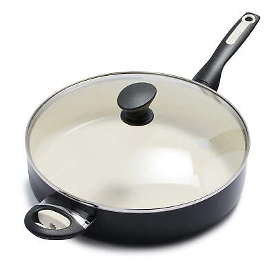#ad 5qt Ceramic Nonstick Covered Saute Pan with Helper Handle Black