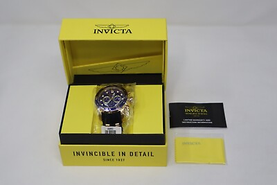 #ad Invicta Men#x27;s 6983 Pro Diver Chronograph Watch 48mm Blue Dial Black Gold Band