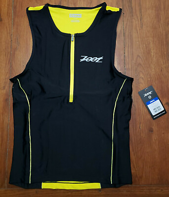 #ad Zoot Mens Small Tri Tank Performance Top Yellow Compression Triathlon Shirt S