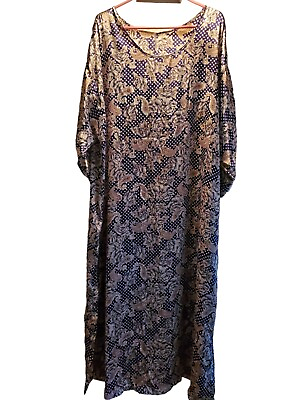 #ad Plus Size 1X 2X Petra Fashions VTG Silky Poly Long Maxi Kimono Navy Polka Floral $13.60