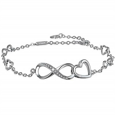 #ad Real Sterling Silver Adjustable Bracelet infinity Heart Anklet Xmas Gifts Sale