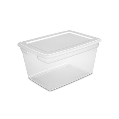 #ad 1 Pack Plastic Tote Box Storage Containers 58 Qt Clear Stackable Bin With Lid