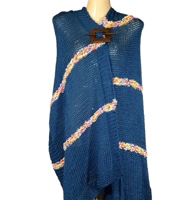 #ad NEW Teal Blue Multi Long Scarf Wrap Shawl Hand Knitted Boho Hippie Soft Handmade