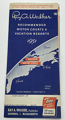 #ad 1951 RAY A. WALKER Motor Courts Map Vacation Resorts Limited Copies Vintage A1