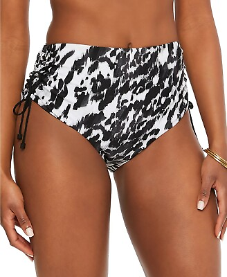 #ad Bar III BLACK WHITE Heat Wave Drawstring Bikini Swim Bottom US Large