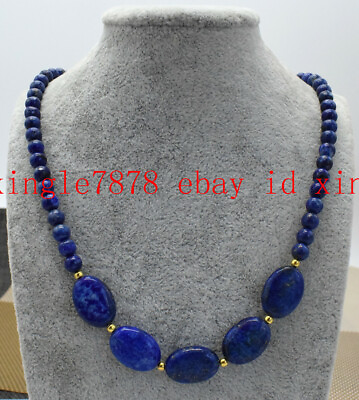 #ad Natural 6mm amp; 13x18mm Blue Lapis lazuli Gemstone Beads Necklace 20#x27;#x27; AAA