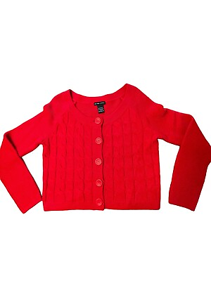 #ad New York amp; Company Cardigan Sweater Red Womens S Cable Large Buttons Valentines