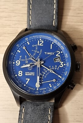 #ad Timex Intelligent Quartz Fly Back Chronograph Blue Mens Watch Leather T2P380